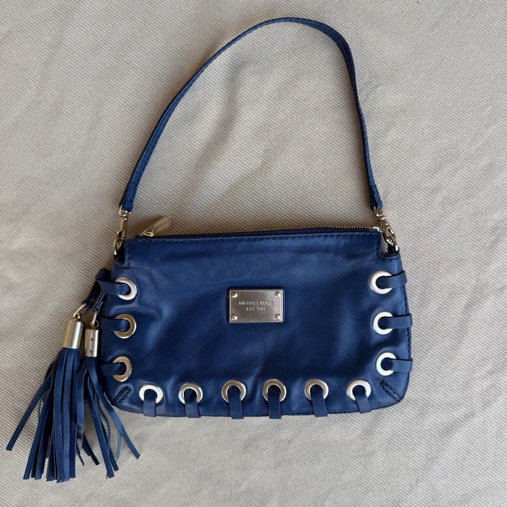 Michael Kors Navy Blue Leather Fringe & Shoulder Bag